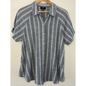 7 For All Mankind Striped Button Down Short Sleeve Top Blouse L